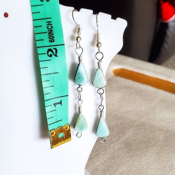 2" Silver Tone Hook Aragonite Teardrop Earrings - Picture 3 of 3